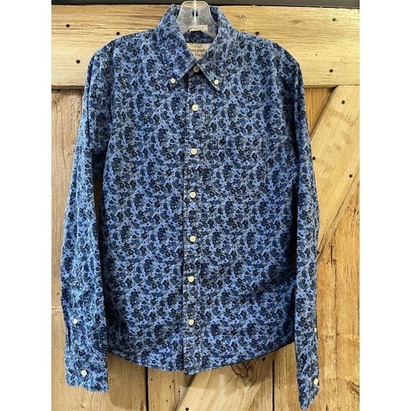 ABERCROMBIE & Fitch Shirt Mens Small Blue Geometric Long Sleeve Button Pocket - Picture 1 of 9